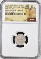 Raymond V France Provence NGC UNC Details Silver Denier Knights Templar Crusader