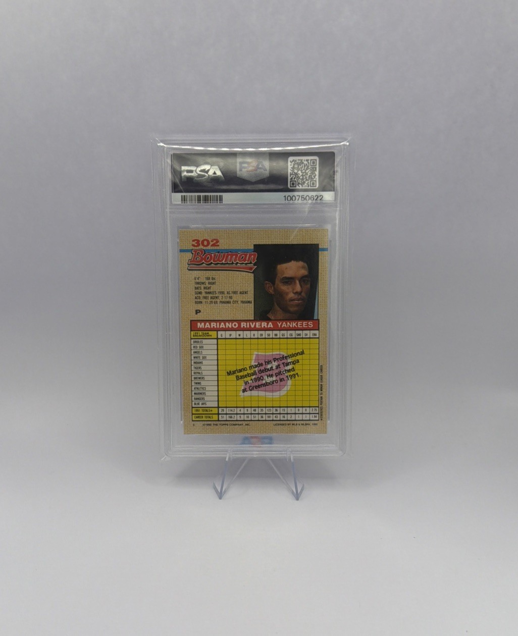 1992 Bowman - Mariano Rivera #302 (RC) PSA 7 view 2