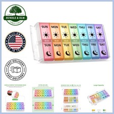 Weekly AM PM Pill Organizer - Easy Fill Extra Large 14 Slots for Supplements
