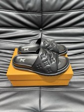 Louis Vuitton Black Leather Slide Sandals Men...