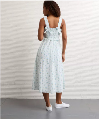 NWT American AE Back Bow Smocked Midi Dress