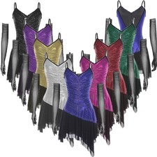 Womens Ballroom Dance Dress Long Gloves Glittery Rhinestones Performance Costume