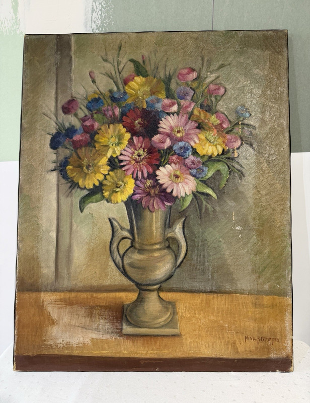 Nina K. Griffin Signed Floral Still Life Vase Painting on Canvas