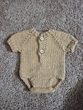 Handmade knitted baby boy photo outfit newborn - tan