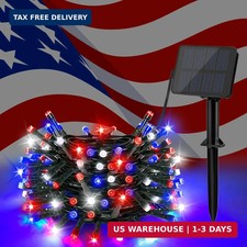 Red White and Blue Solar Lights, 4Th of July Lights Waterproof Outdoor 39.4Ft 12