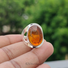 Amber Ring Handmade 925 Sterling Silver Statement Anniversary Jewelry Ring R03
