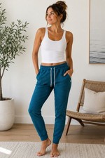 Vuori Performance Jogger Teal Blue Heather Drawstring Jogger Pants M