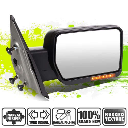 For 04-14 Ford F150 Right Manual Foldable+LED Turn Signal Side View Mirror Black