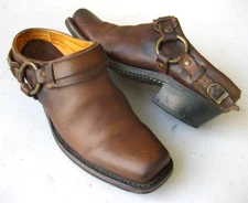 Vtg FRYE 70760 Brown Leather Harness Clogs Mules Square Toe Biker Western 10 M