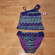 NEW SO Blue Ruffle Tankini Top Swim Set Swimwear Big Girls Kids NWT- Size 10 M