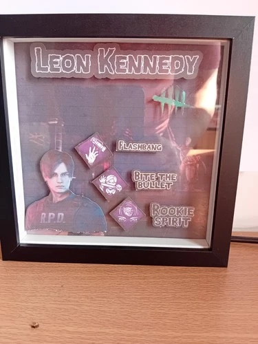 Dead By Daylight Survivor Leon Kennedy, 7x7in Shadow Box, Black Frame