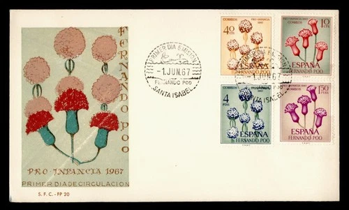 DR WHO 1967 SPANISH FERNANDO POO FDC PRO INFANCIA FLOWER COMBO 1.50 M66957