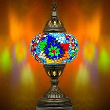 Moroccan Mosaic Lamp Turkish Table Lamp, Handmade Turkish Light with Glass Sh...