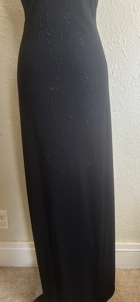 Betsy Adam Vintage Black Beaded Mesh Dress Sz 12P Y2K 90s Goth Fairy Prom Formal - Image 4 of 4