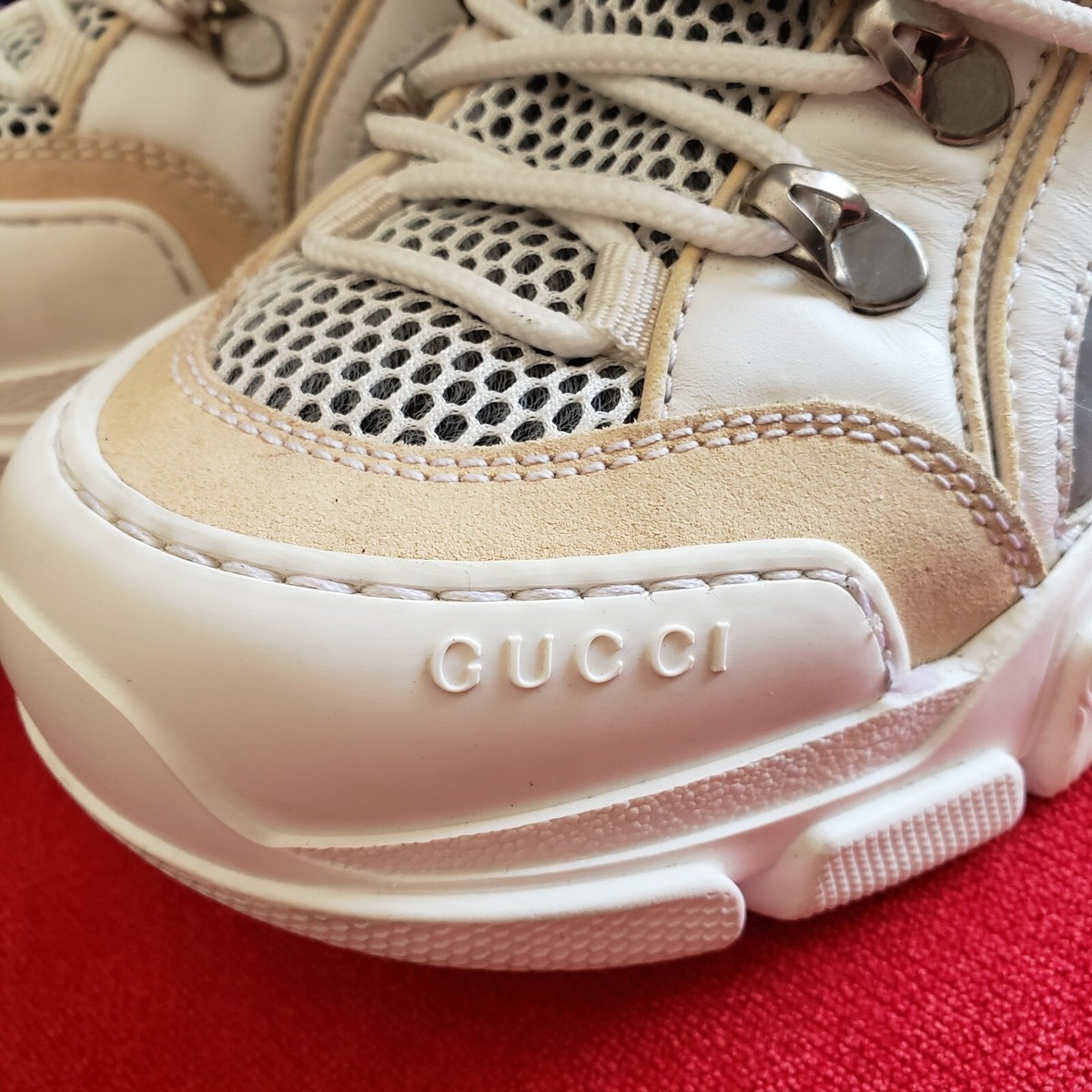 Auth Gucci Sneakers Flash Women's trek White Shoes Leather