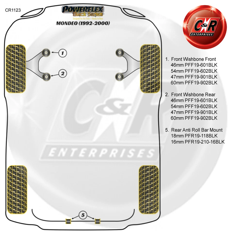 Powerflex Nero FrWishbone Fr Bushes 46mm Per Ford Mondeo 1992-2000 PFF19-601BLK - Immagine 2 di 4