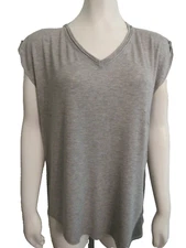 TAHARI SZ L 2-Tone Gray Stretch Top Tee T-Shirt Sleeveless HiLo Hem 