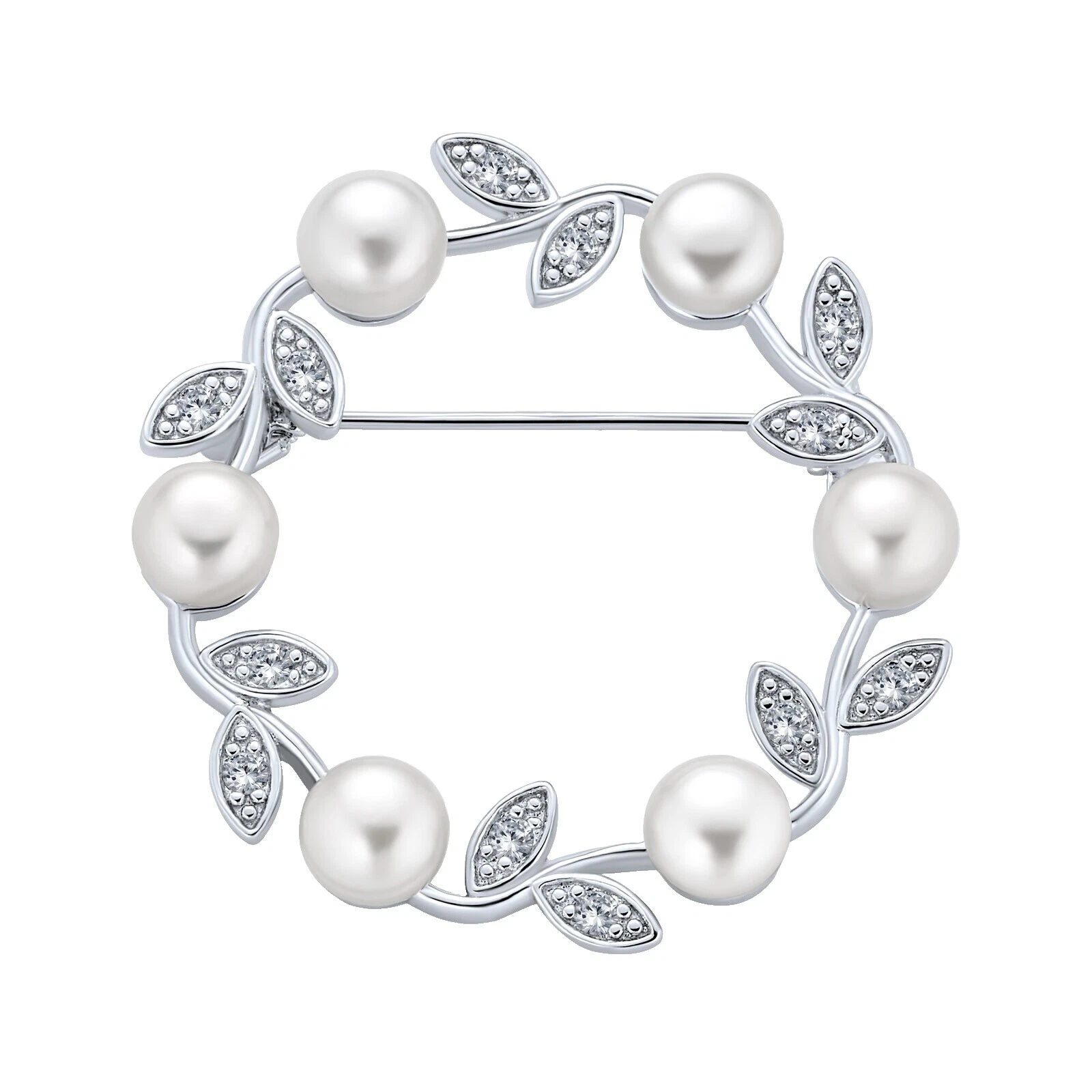 Silver Plated Flowers & Plants White Fashion Brooches & Pins