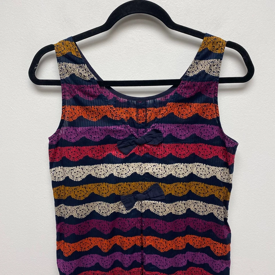 Marc by Marc Jacobs Women Purple Blue Ribbon Stripes Bow Back Cotton Tank Top XS - Image 4 of 4