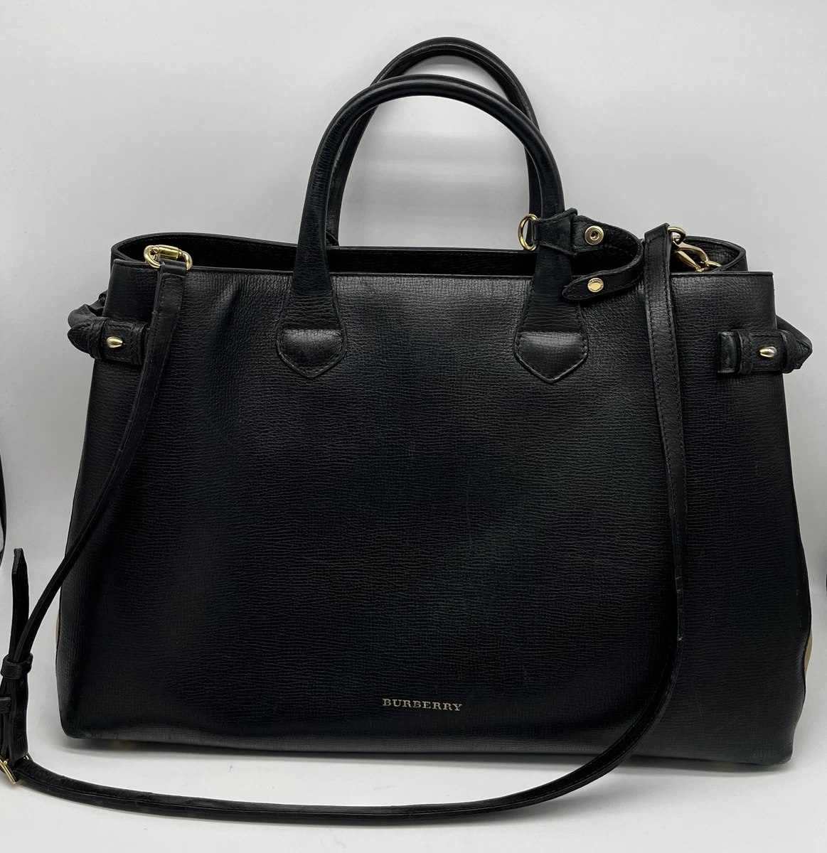 Burberry Black Leather Banner House Nova Check Derby Tote Large eBay