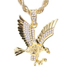 Bust Down 14k Gold Plated Iced Eagle Pendant 20" Rope Chain Necklace HC 1121 G