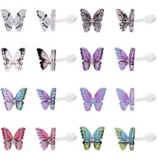 1/9 Pairs Butterfly Stud Earrings Plastic Resin Ear Studs Helix Piercing Jewelry