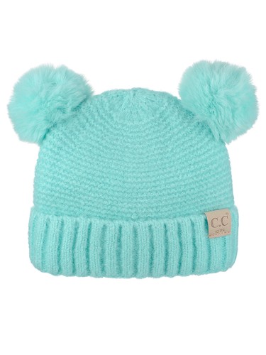 C.C Kids' Cable Knit Soft Single or Double Pom Fuzzy Lined Cuff CC Beanie - Picture 11 of 87
