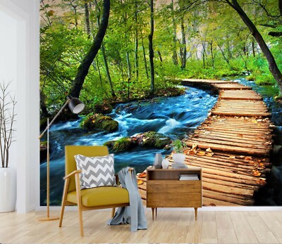3D Wooden Bridge ZHUA9623 Wallpaper Wall Murals Removable Self-adhesive Amy