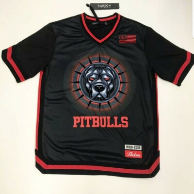 Men Hudsonouterwear Black Red Pitbull Jersey 100%AUTHENTIC size