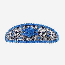 USA GLAM FLOWER VINTAGE BARRETTE Hair Clip Hairpin Rhinestone Crystal Blue 25