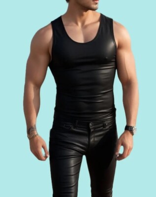 Men's Real Lamb Leather Vest Slim Fit Sleeveless Leather Tank Top / Vest