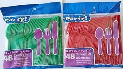 Heavy Duty Plastic Cutlery Set - Red and Green - 96 ct - 32 spoons, 32  forks, 32 | eBay
