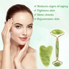 "Jade Roller & Gua Sha Set - Natural Anti-Wrinkle Facial Massager, Eye Beauty Ba