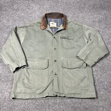 International Denim Jacket Mens 2XL Plaid Lined Leather Collar Workwear Canvas