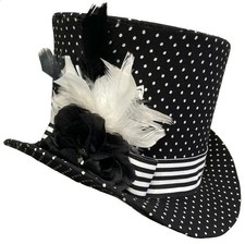 Top Hat Black White Polka Dot Elegant Steampunk Wedding Gothic Mad Hatter