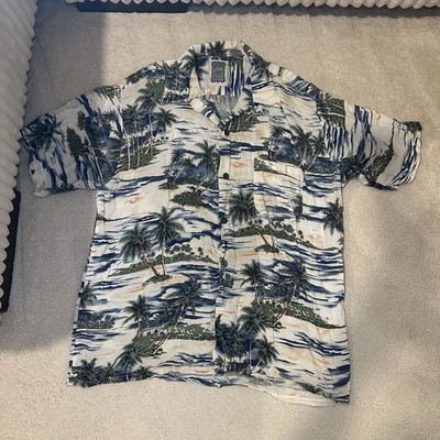 Ocean Current Men s Hawaiian Palm Tree Vacation Button Down Shirt Tropical M
