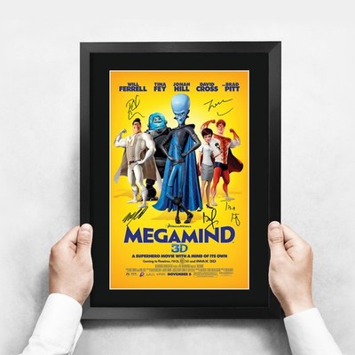 Megamind Movie Film Poster Cast Signed Printed Autograph A3 Framed