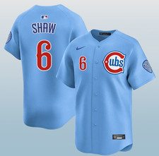 Men's Cubs #6 Matt Shaw Light Blue Cool Base Jersey Stitched
