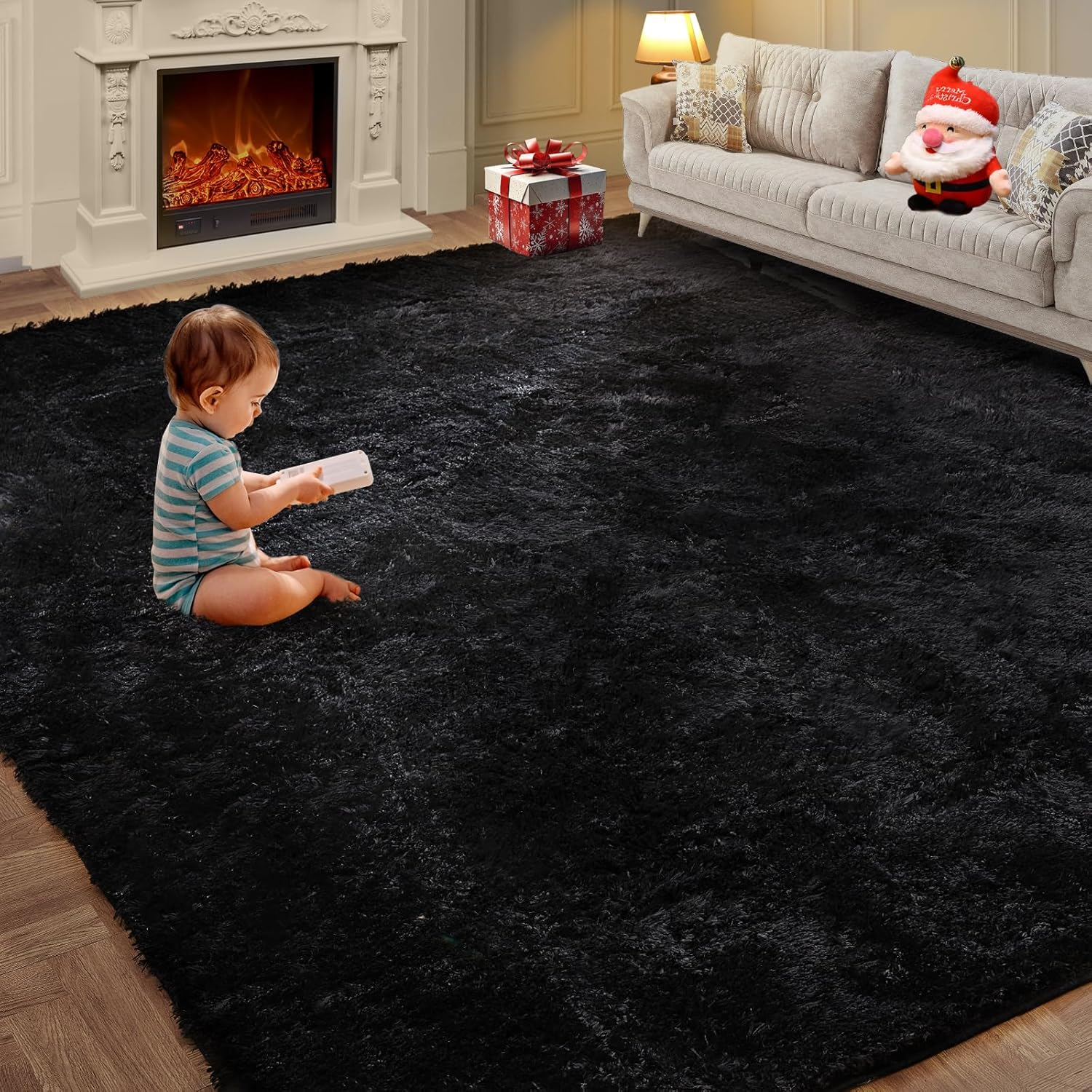 5X7 Black Super Soft Fluffy Shaggy Furry Fuzzy Living Room Area Rug