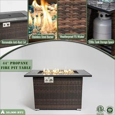 44" Propane Gas Fire Pit Table 50000 BTU Rectangular Fire Pit Tile Tabletop