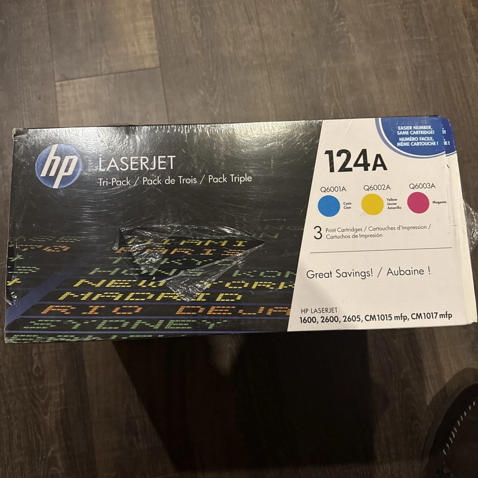 Cartuchos de tóner HP 124A genuinos Laserjet Tri-Pack (amarillo cian magenta) sellados Foto 2 de 3