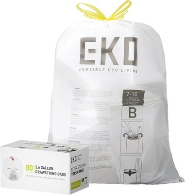 2.6 Gallon Drawstring Trash Bags, 80 Count Strong Bin Liners Unscented