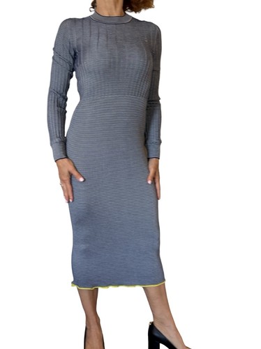 Jil Sander Striped Ribbed-Knit Midi Dress Navy Bodycon 34 2/4 Luxury Minimalism