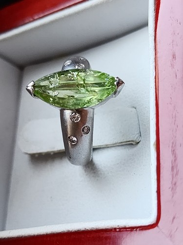 ANILLO DIAMANTE PERIDOTO NATURAL PLATINO CERTIFICADO GIA TALLA 6.25 7.9GR - Imagen 7 de 17