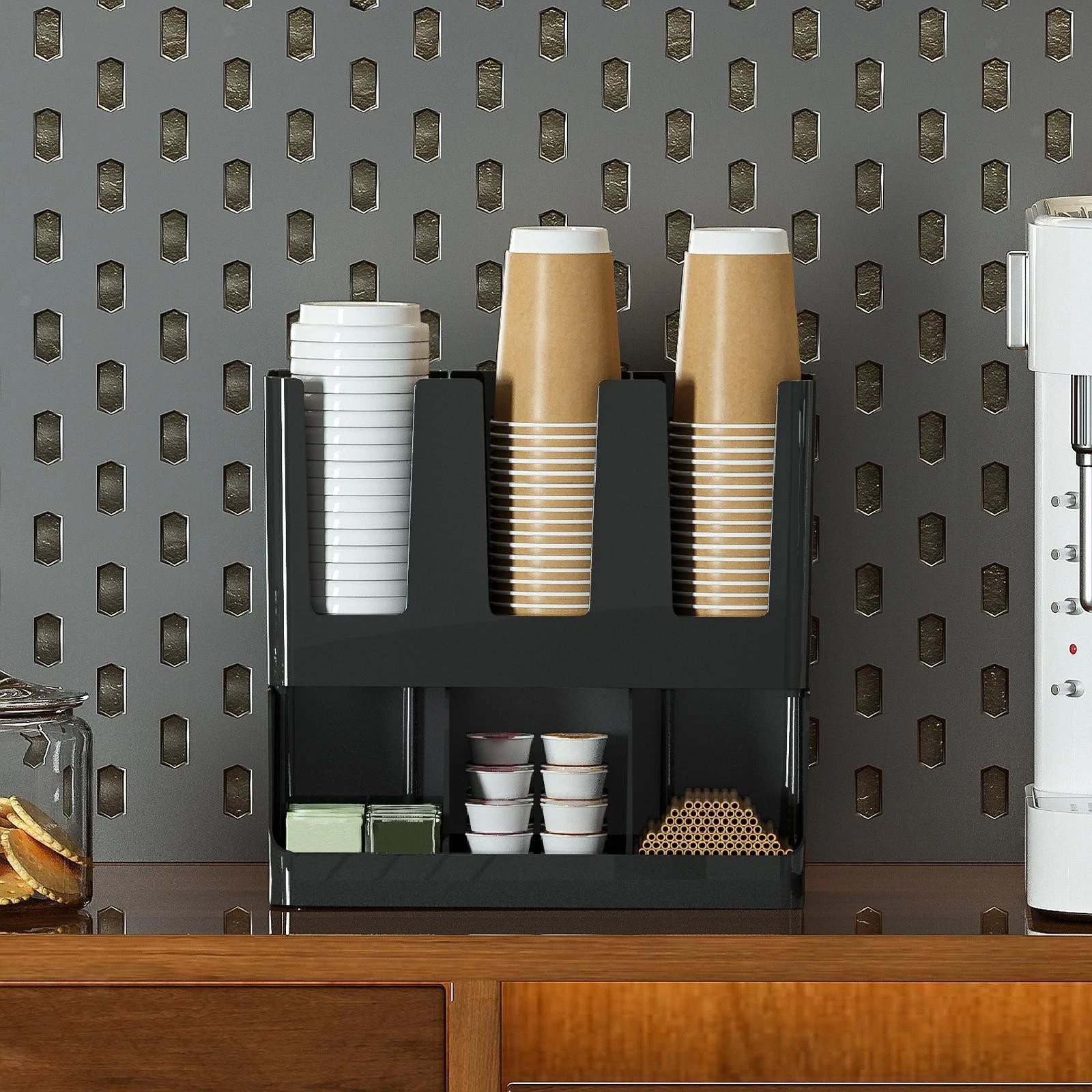 Paper Cup Holder Multifunctional Dispenser for Countertop Restaurant Kitchen