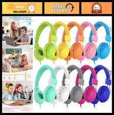 Kids Headphones Bulk 20-Pack for School, On-Ear Wired with Mic, Volume Limited,