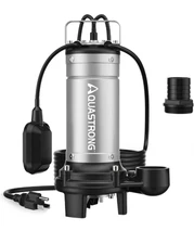 Aquastrong 1HP Sewage Grinder Pump, Stainless Steel, 115V Automatic Float Switch