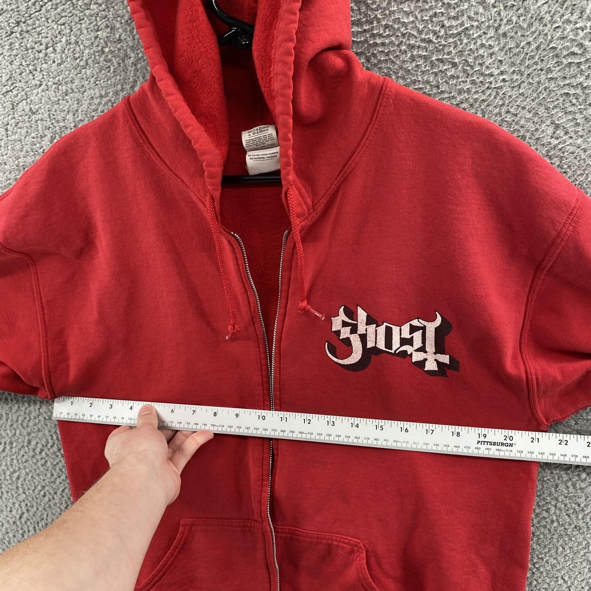 Ghost Band Hoodie Mens Large Red Grucifix Full Zip Fleece Inverted