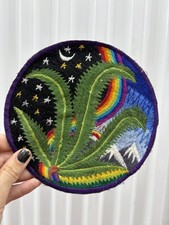 Handmade Nepal Embroidered Patch Nature Rainbow Mountain Night Sky Leaf 90s Rare