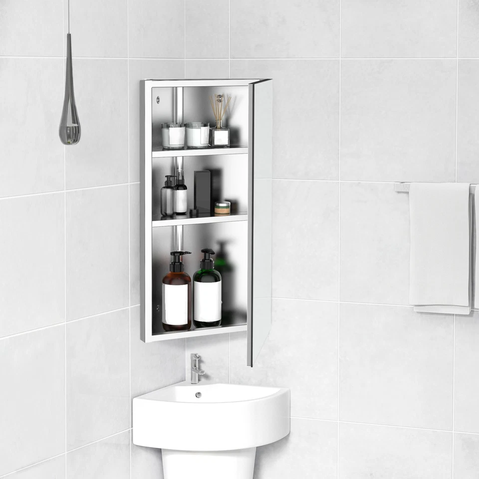 HOMCOM Armadietto Angolare Bagno in Acciaio Salvaspazio | 60x30x18.4cm - Immagine 3 di 4